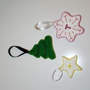 Hand-stitched Monogrammed Christmas flat felt ornaments - Set of 3